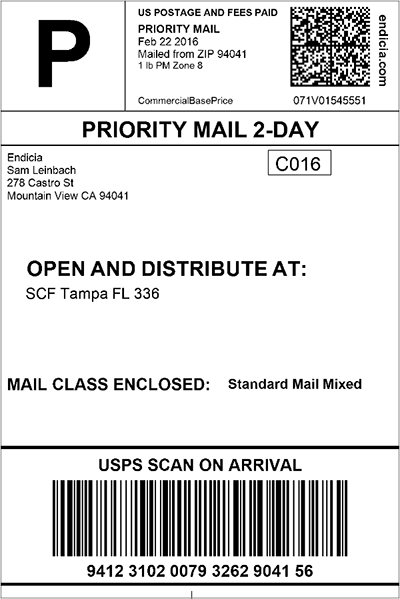 USPS PMOD shipping label